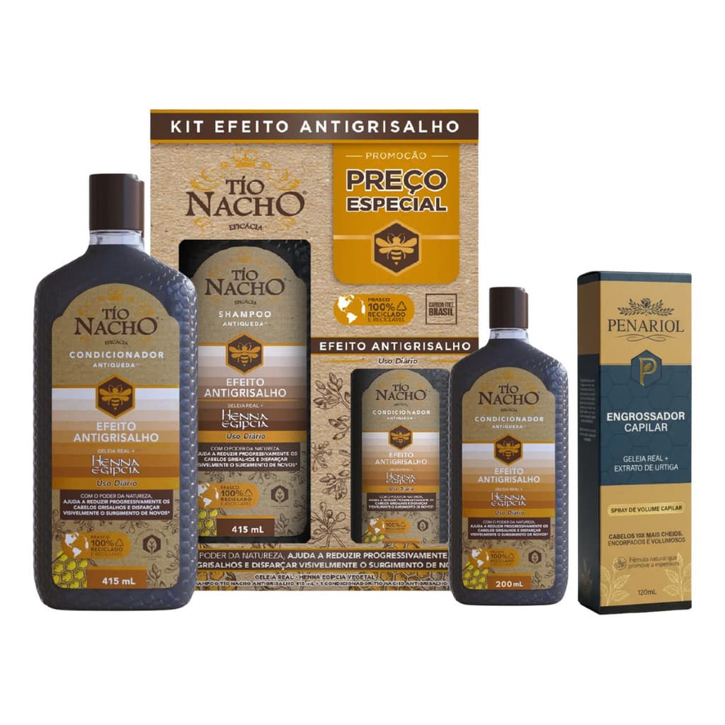 Tio Nacho Shampoo Condicionador Anti Grisalho C/ Tonico Antiqueda Engrossador Penariol