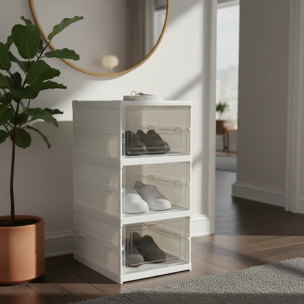 Armário Vertical Dobrável Top House 3 Portas Organizador Multiuso Closet Sapateira Banheiro Quarto Branco Resistente