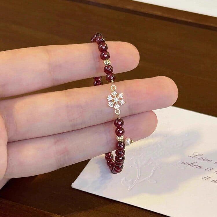 Natural granada pulseira feminina novo estilo chinês floco de neve sentir Benming ano pulseira requintado namorada prese