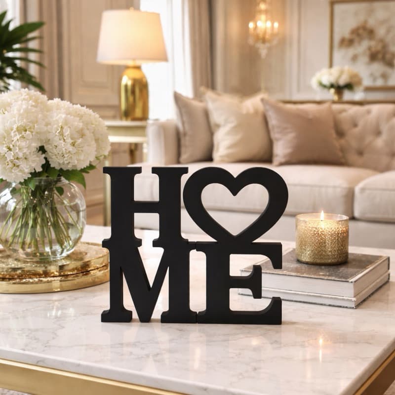 Placa Decorativa HOME Preto ou Branco 12cm Para Mesa Estante Decoração Casa Enfeite Moderno