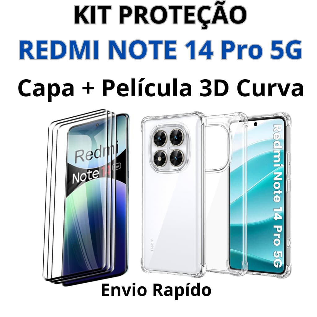 Capa e Película 3D CURVA para Redmi Note 14 Pro 5G Brinde kit limpeza