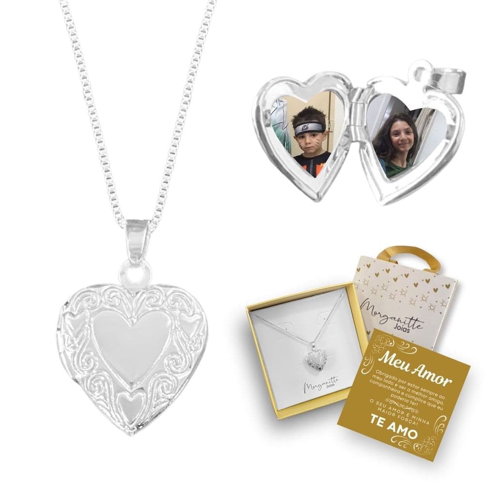 Colar Prata 925 personalizado com fotos Colar Relicário CORAÇÃO banhado presente romantico