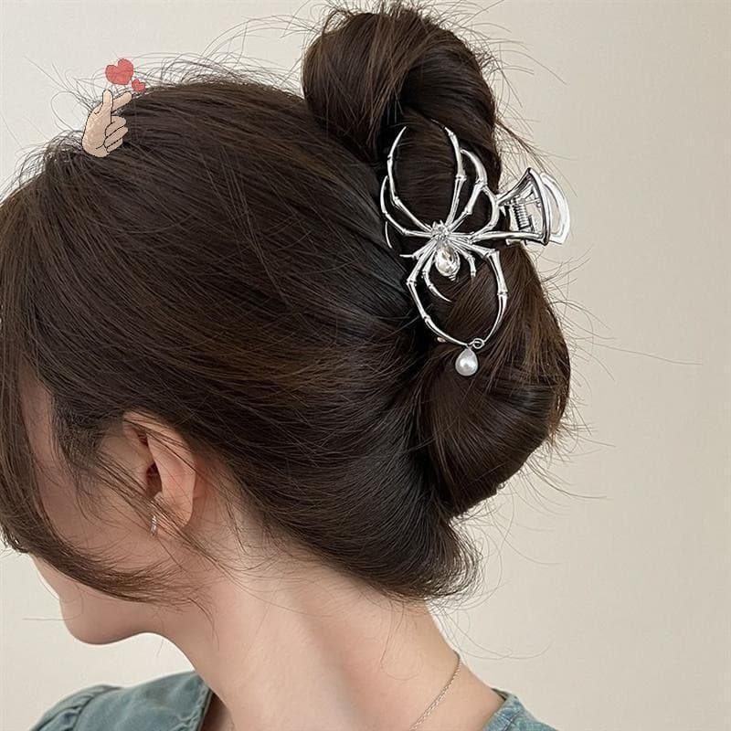 [PEBR] 1 Peça De Clipes De Garra De Cabelo De Aranha De Halloween ck Com Design De Pingente De Pérola , Grampos Punk Gót