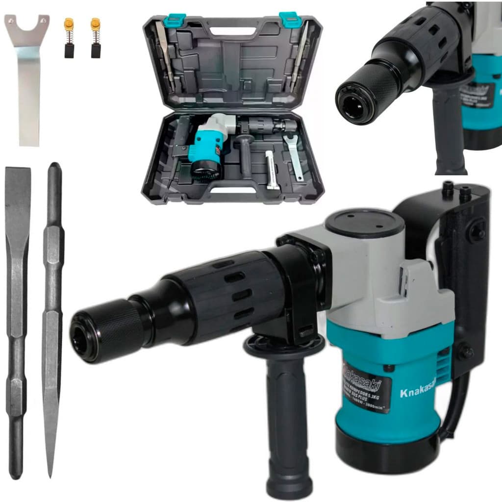 Martelete Rompedor Demolidor 1400W 10kg Sextavado 17mm Com Ponteira e Talhadeira ENVIO IMEDIATO