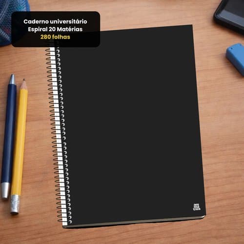 Caderno Universitario Espiral 20 Materias 280 Folhas Papel Branco Alta Qualidade Duravel
