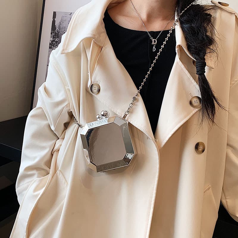 Bolsa Pequena Acrilico Espelhada Quadrada Feminina Crossbody Single Shoulder Bag
