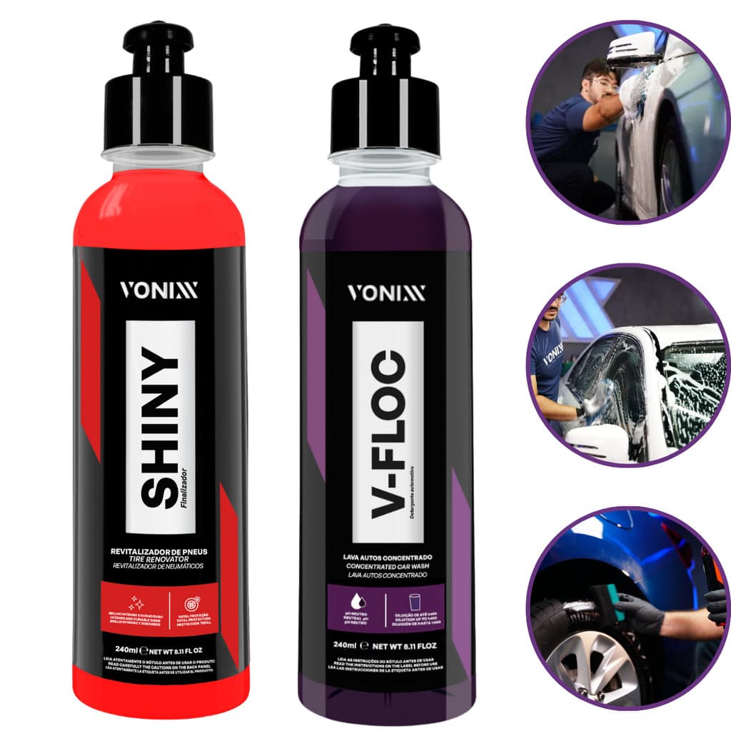 Kit Lavagem Automotiva Vonixx Shampoo V-Floc e Shiny Alto Brilho