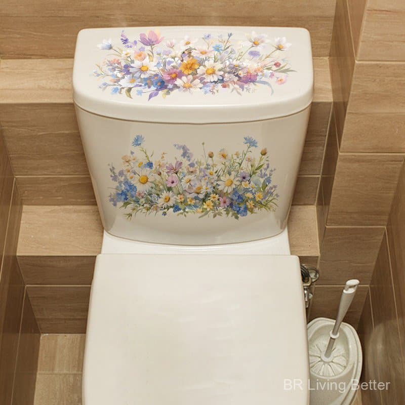 Adesivo de Vaso Sanitário com Flor Artificial Fresca Adesivo de Banheiro Adesivo de Parede com Flor Fresca de Va