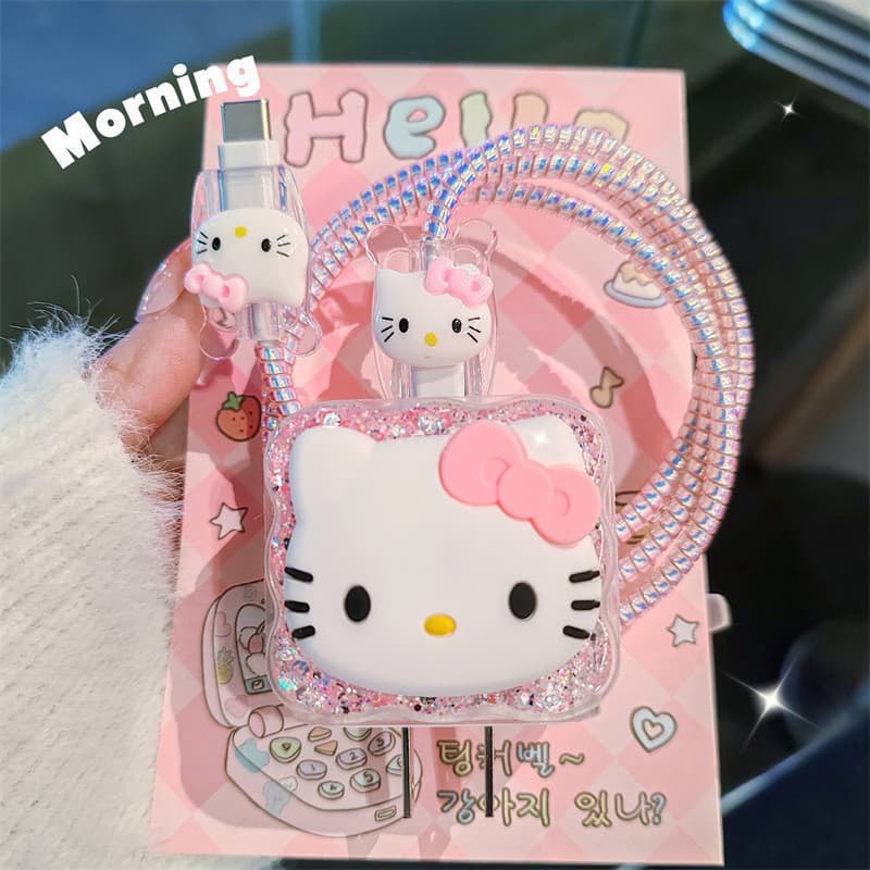 Novo DIY Hello Kitty Carregador Cabo De Dados Caso Protetor E Kit Enrolamento Compatível Para Apple 18W 20W Adaptador