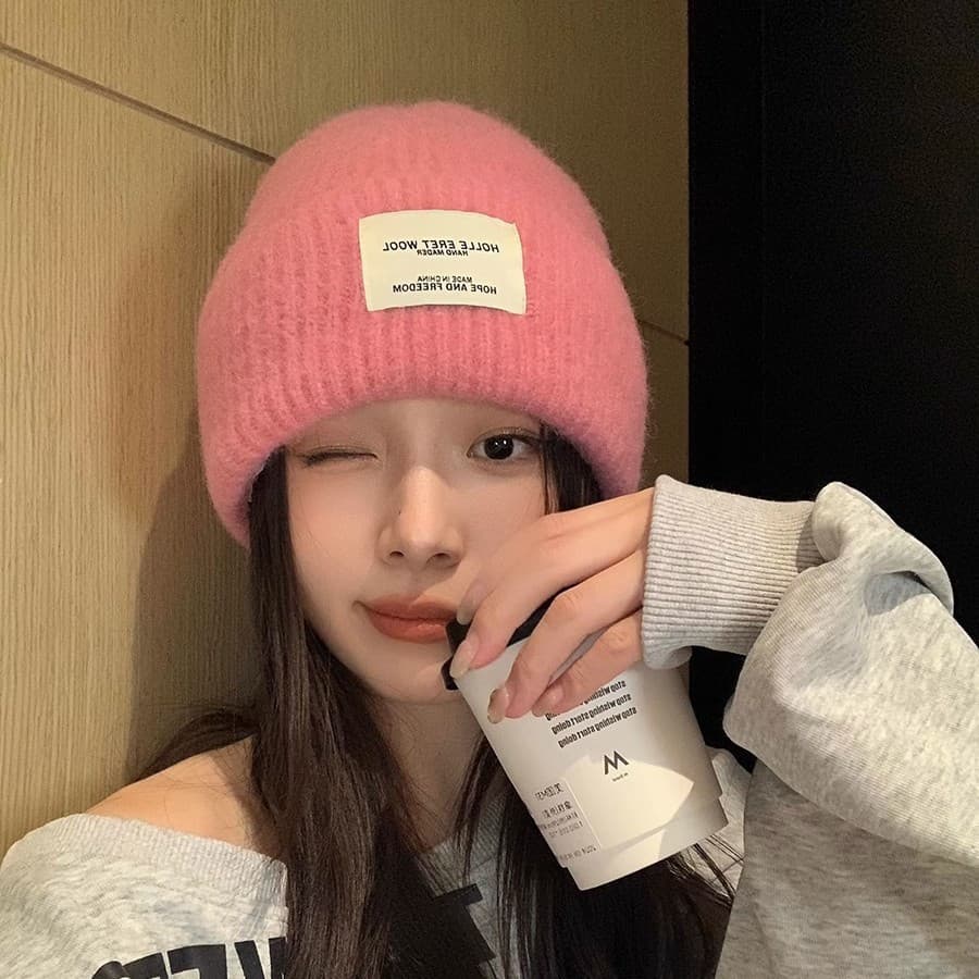 Chapéu de Malha de Mistura de Lã Outono Inverno Novo Estilo Coreano Chapéu Quente com Patches Chapéu Beanie Emagreciment
