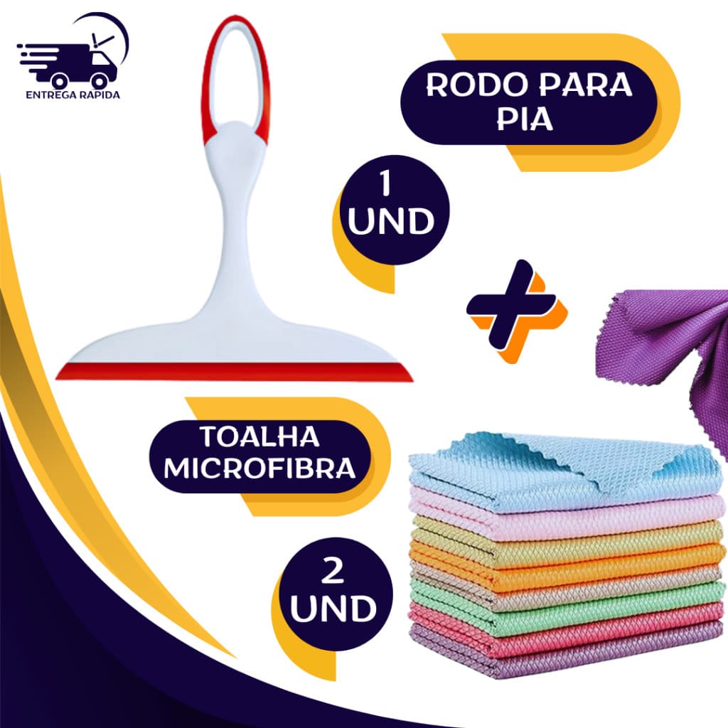 Kit 1 Mini Rodo Para Pia 13cm  e  2 Panos  Toalhas Microfibra Pano  Multifuncional Ultra Absorção Rodinho Seca Box