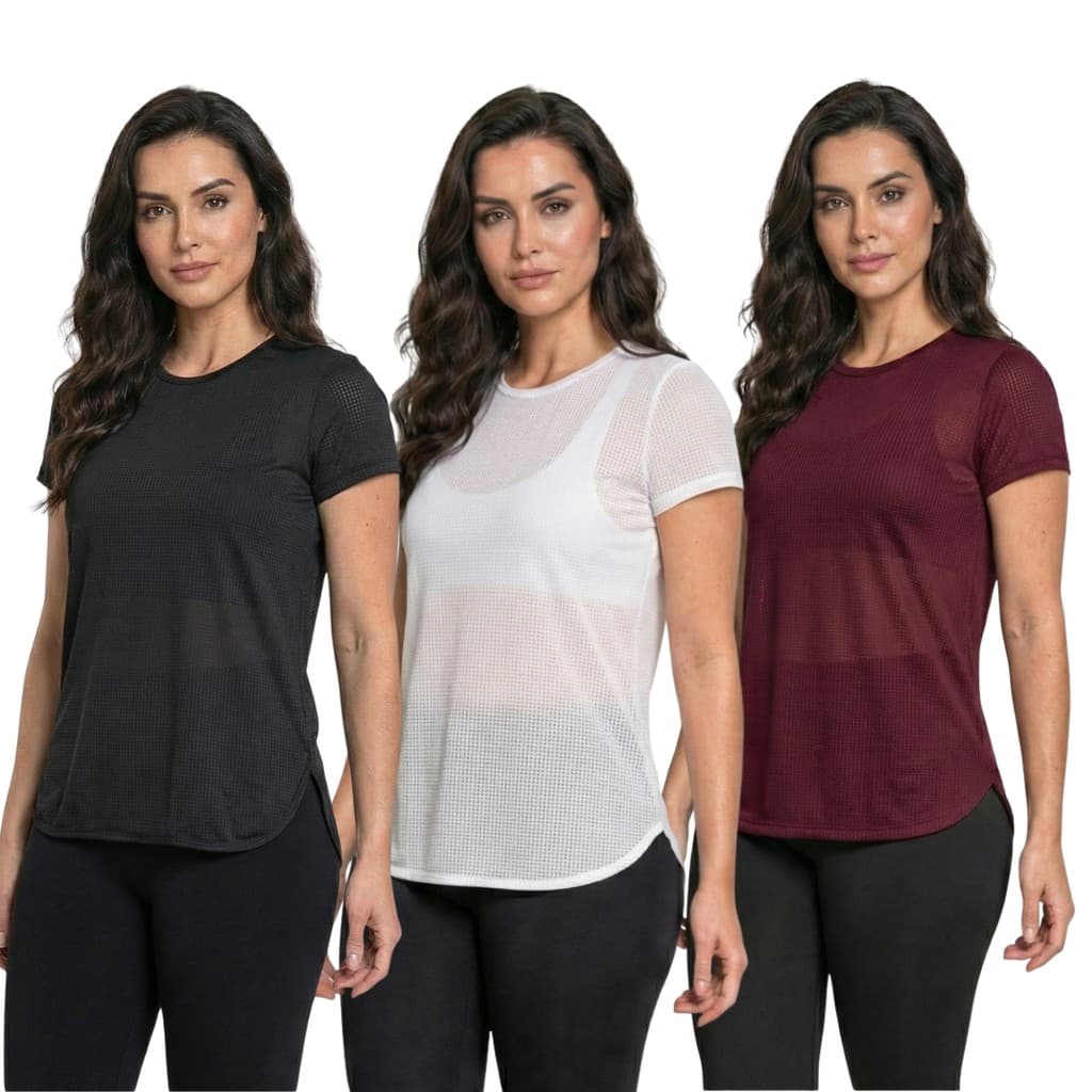 Kit 3 Blusas Femininas Premium Academia Dry Fit Respirável Moda Fitness Anti-odor Tela Dry Transparente Tapa Bumbum