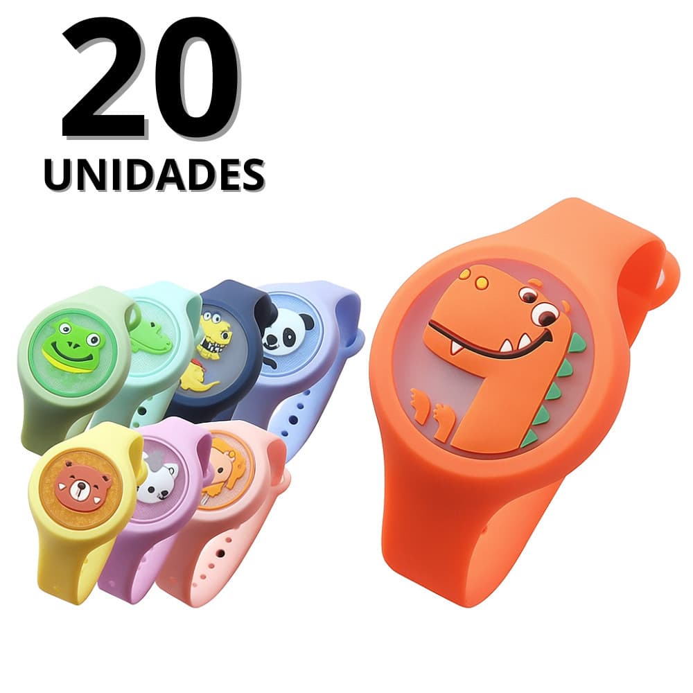 Kit 20 Pulseiras Relógio Repelente de Mosquito Infantil Citronela Criança Bebe Proteção