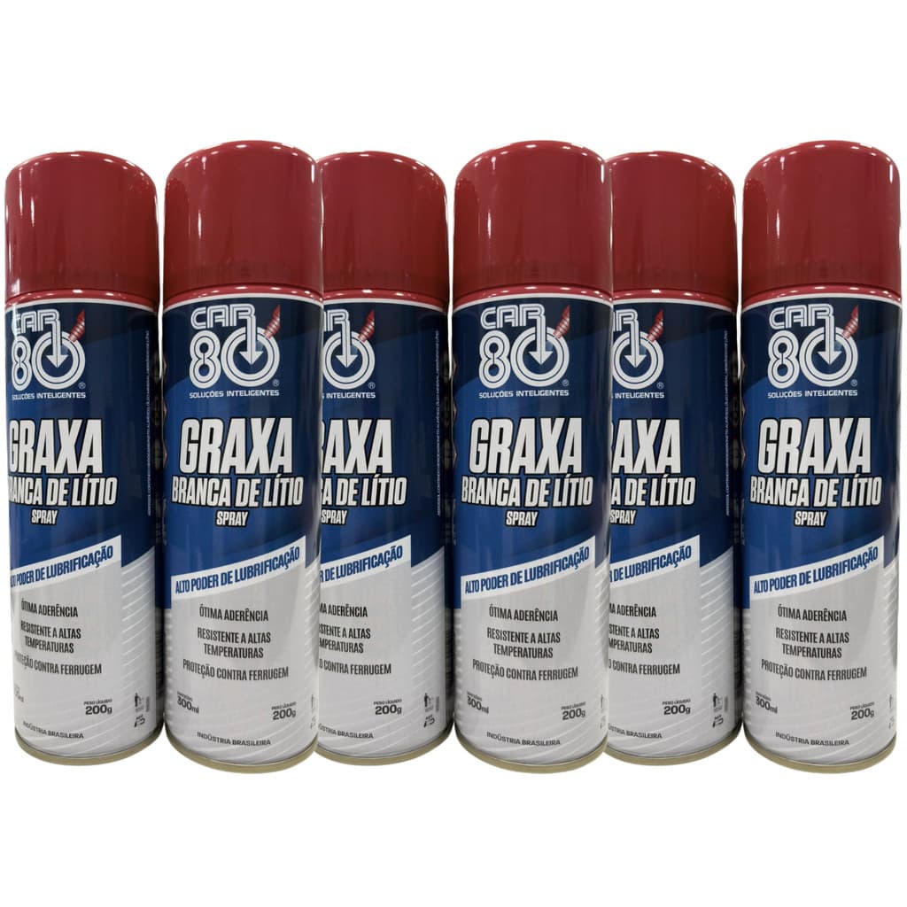 Kit 6 Graxas de Lítio Branca Car80 Spray Lubrificante Atacado