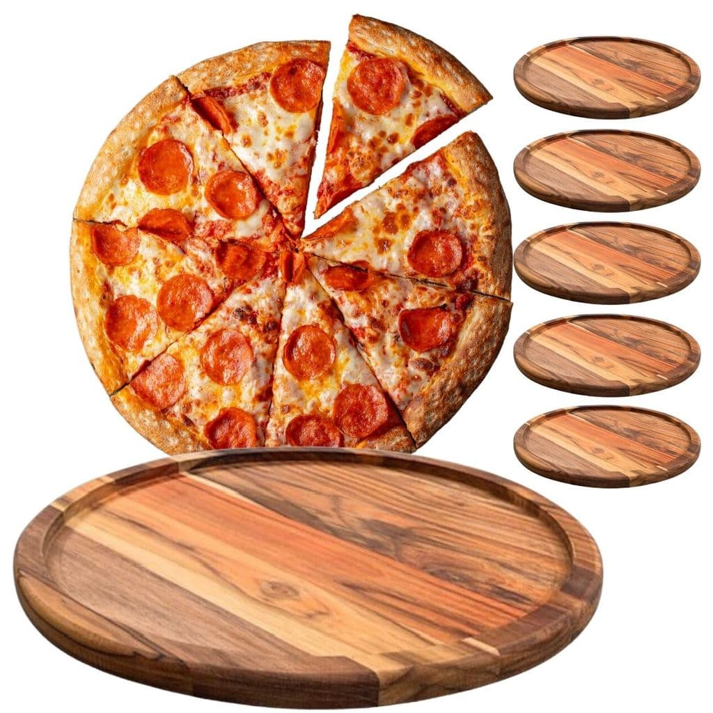 Kit 5 Tábua Suporte Madeira 25 Cm P/ Cortar E Servir Pizza