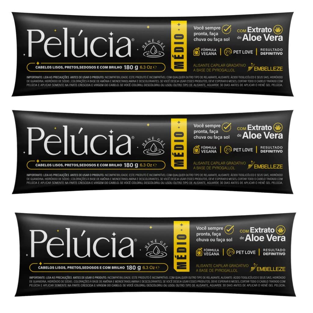 Alisante Henê Pelúcia Medio BISNAGA 180g Kit C/ 3un