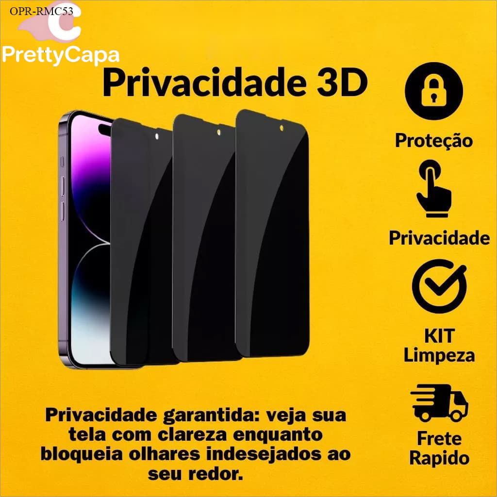 Película De Privacidade 3D Vidro Temperado Anti Spy Para Realme C75 C61 C55 C67 C53 C63 C51 Note 50 60 4G