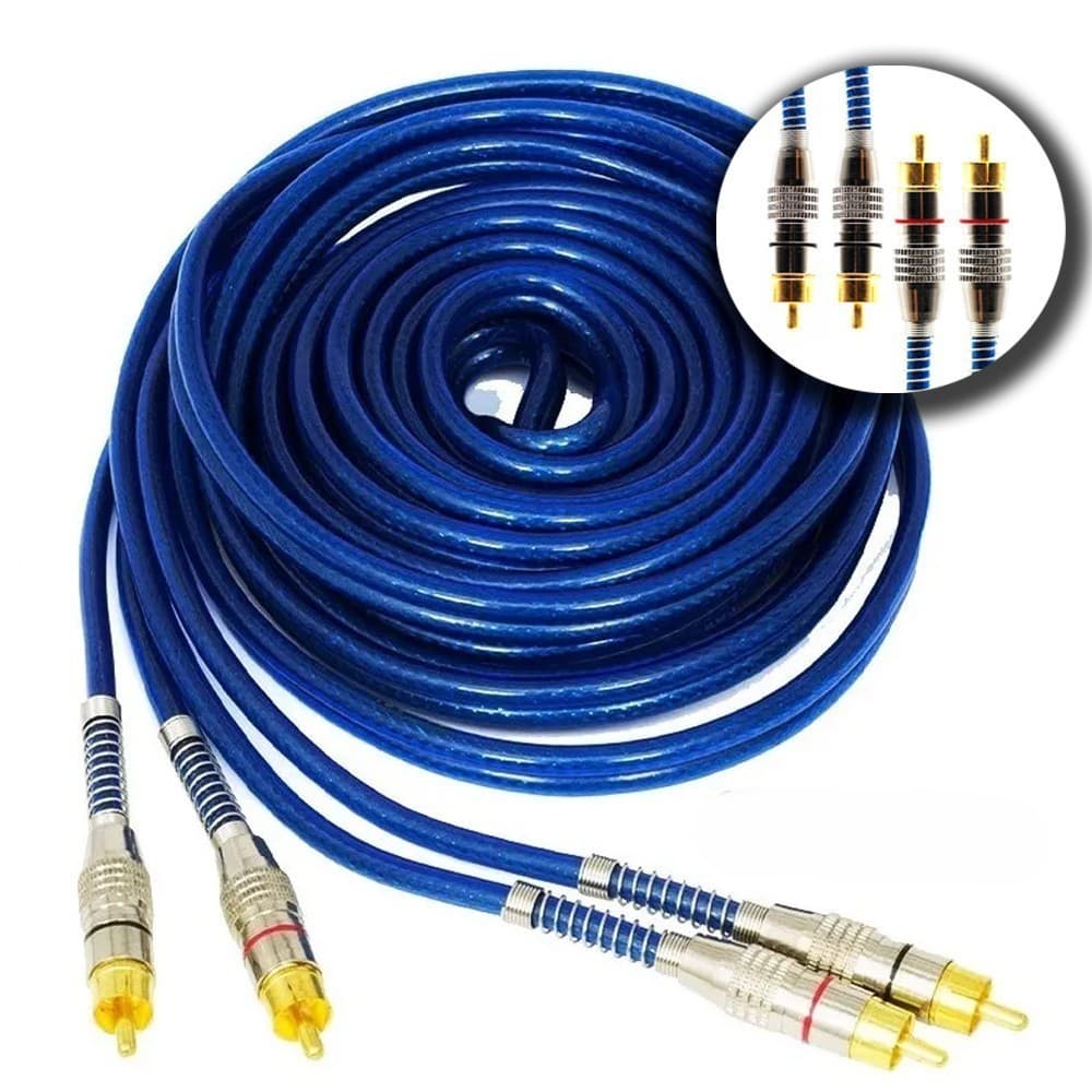 Cabo Rca Prime Emborrachado Dupla Blindagem Cobre Som Caixa Modulo 5 Metros 5mm Azul Resistente