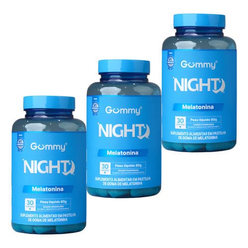 Kit 3x Gummy Night Melatonina Goma Sabor Framboesa 90 Un