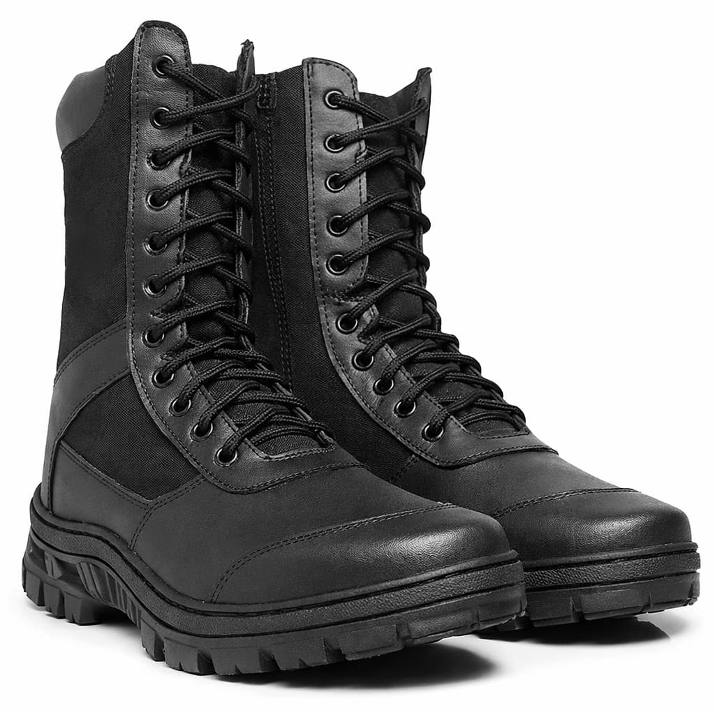 Bota Coturno Tática Masculina Couro Ecológico Motociclista Militar Segurança Conforto Extremo Antiderrapante 8628