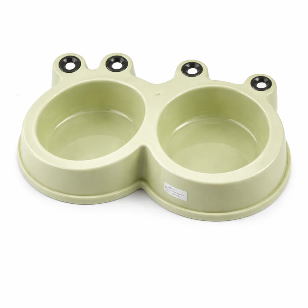 Comedouro Duplo Sapinho para Cães e Gatos – Tigela Dupla para Ração e Água em Plástico Resistente