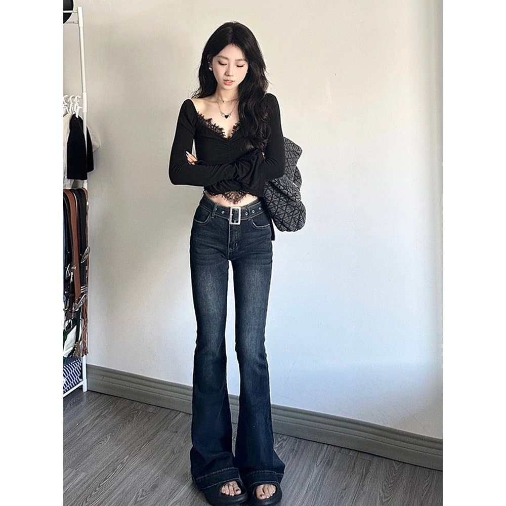 Retro Drape calças largas calças Jeans feminino 2026 outono novo estilo fino-ajuste mais magro olhar calças de chão calç