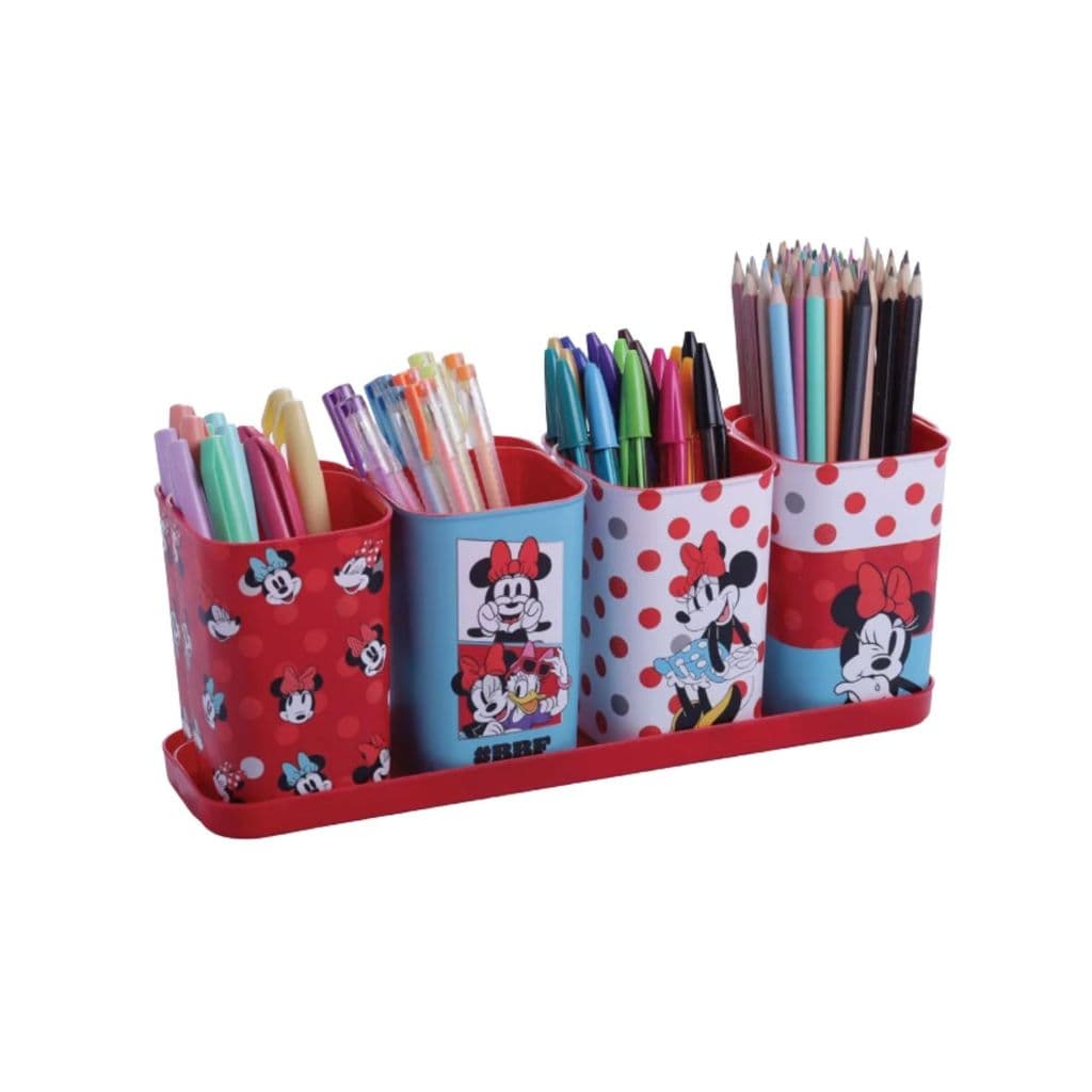 PORTA CANETAS ORGANIZADOR MESA MINNIE 5 PCS DECORATIVO INFANTIL