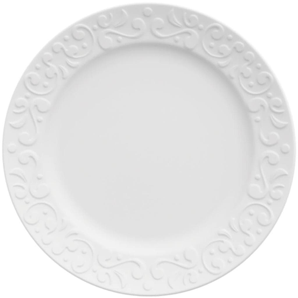 Prato de Sobremesa Porcelana 20,5cm Relevo Tassel Germer Redondo Branco