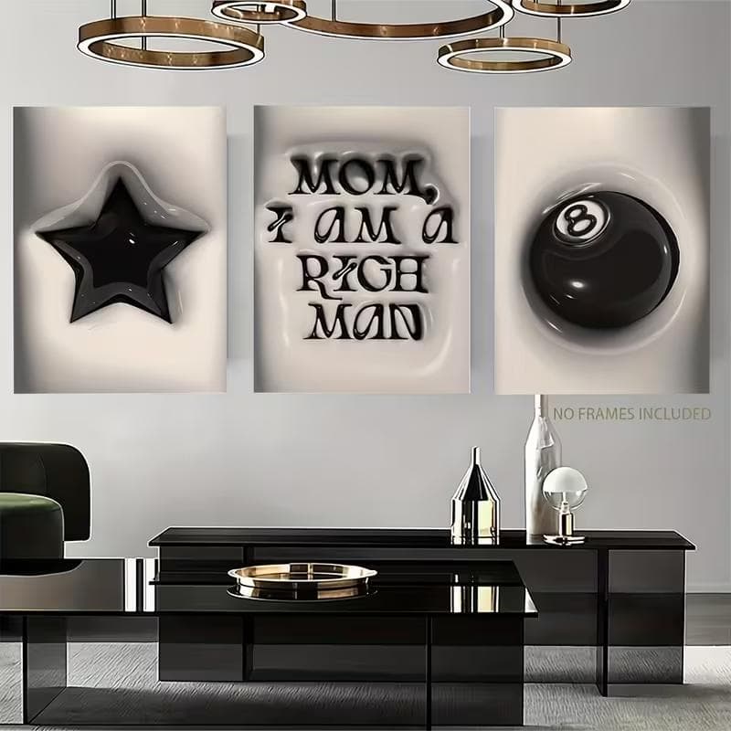 Quadro Decorativo Moderno Bola 8 Sinuca Estrela 3D Mom I Am A Rich Man Estilo Glossy