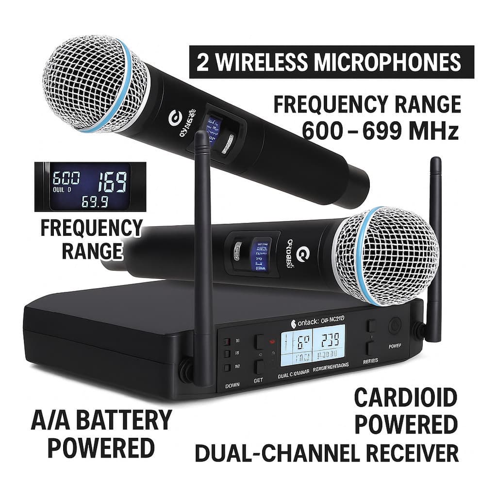 Microfone Sem Fio Duplo Uhf Dinamico Tela Digital 50 Canais