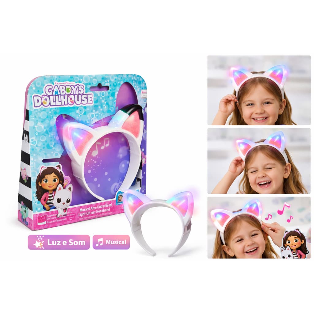 Tiara Arco Orelhas Mágicas Musical e Luz A Casa da Gabbys Dollhouse Sunny