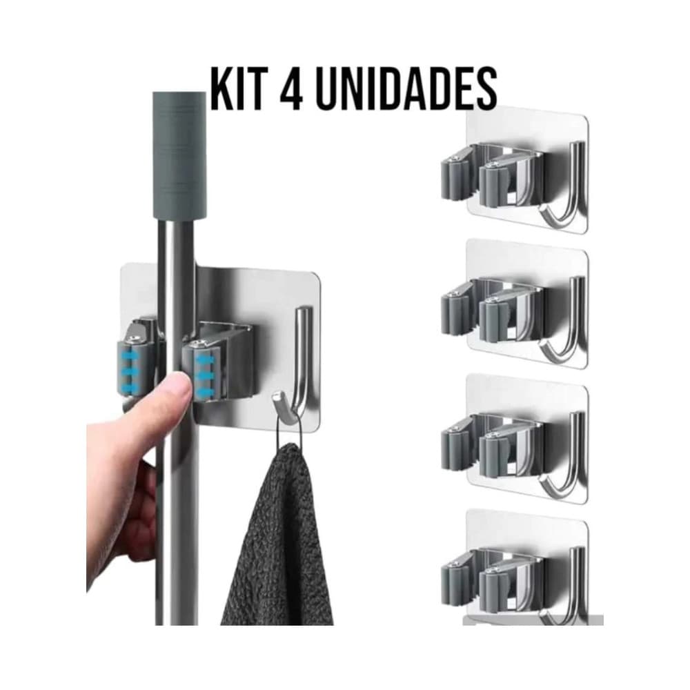 Kit 4 Suporte Metal Gancho Para Pendurar Vassoura Rodo Utensílios Organizador Parede