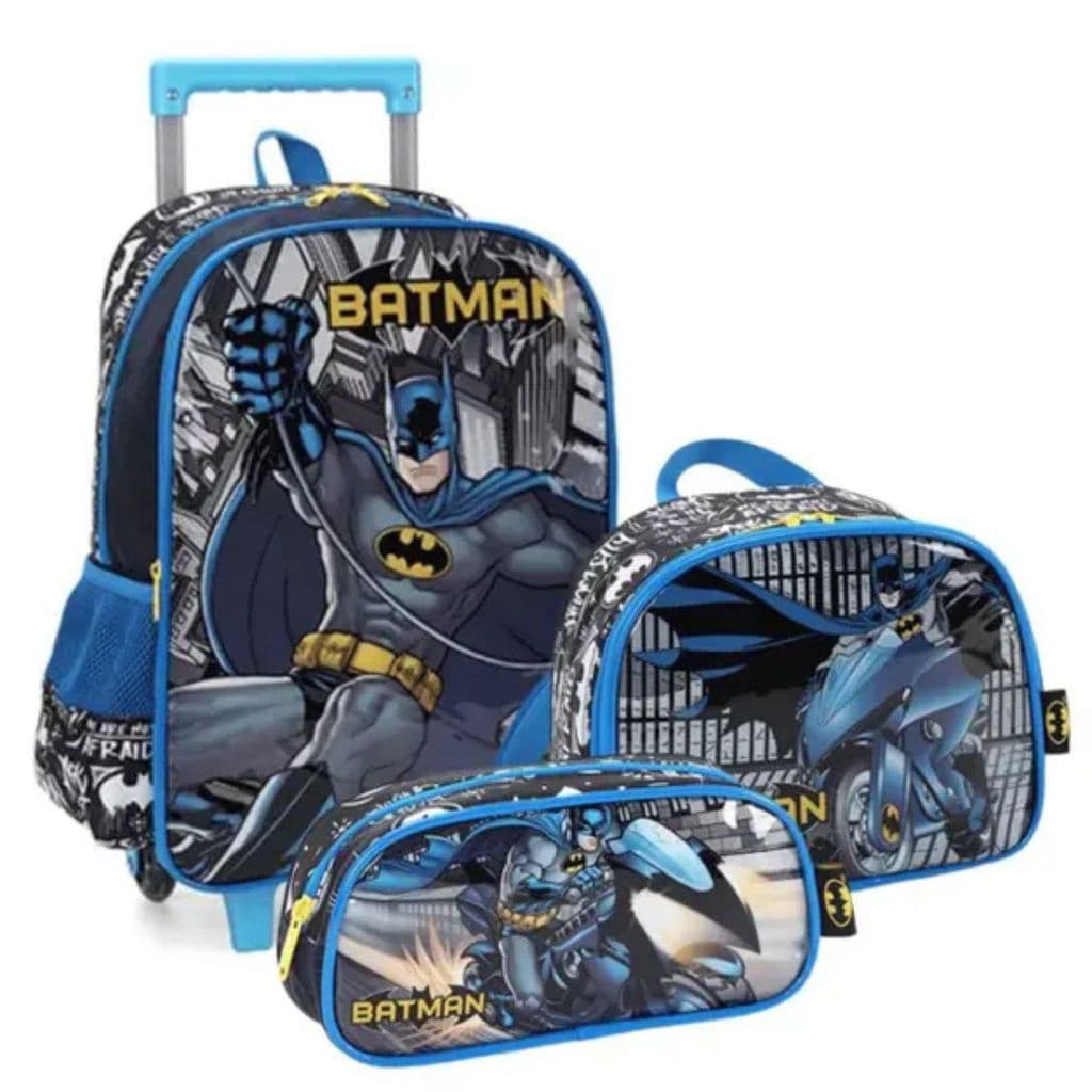 Kit Mochila Rodinhas Lancheira Estojo Batman Escolar Luxcel