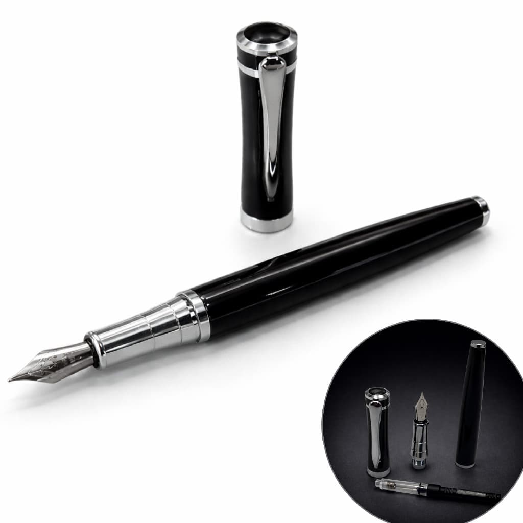 CANETA TINTEIRO EXECUTIVA METAL PRETO PRATA 0,5MM GN2702 LUXO