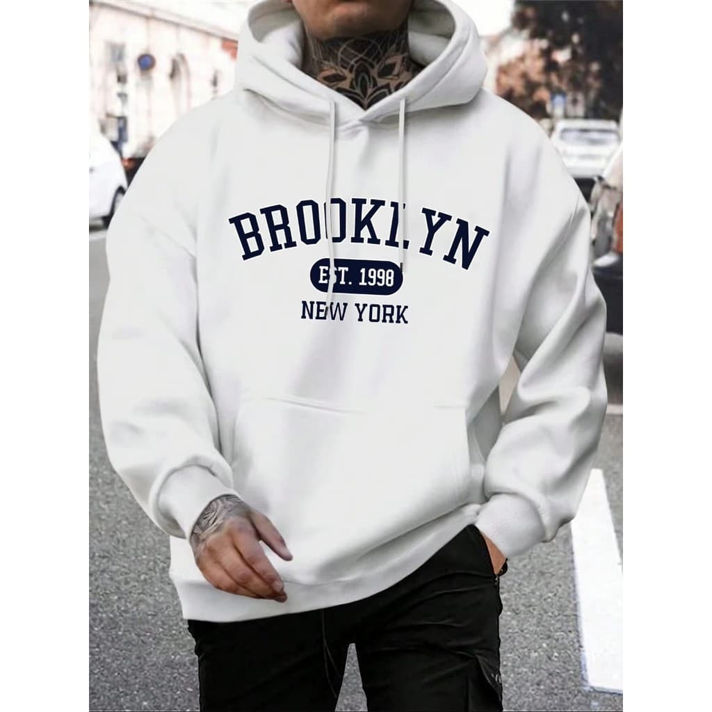 Moletom Masculino Com Capuz Nova York, agasalho extragrande Harajuku Brooklyn Est Flanelado Vintage