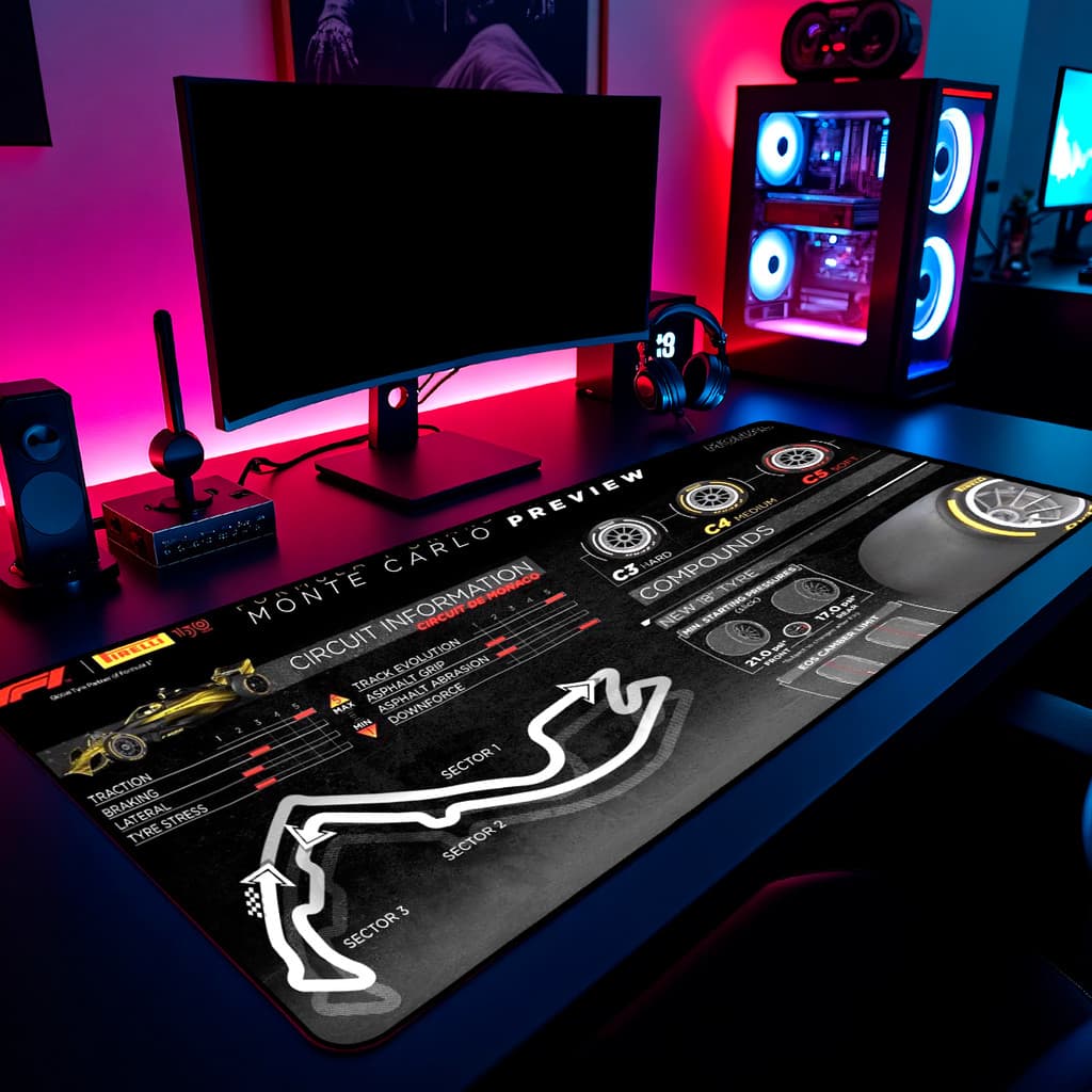 Mouse Pad Formula 1 F1 Pirelli Gamer 65x30cm / 80x40cm / 90x50cm / 120x60cm Borda Costurada