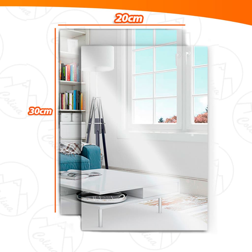 Kit 2 Espelhos Placa 30x20cm Adesivo Colante Acrílico Boa Nitidez Retangular Quarto Sala Banheiro