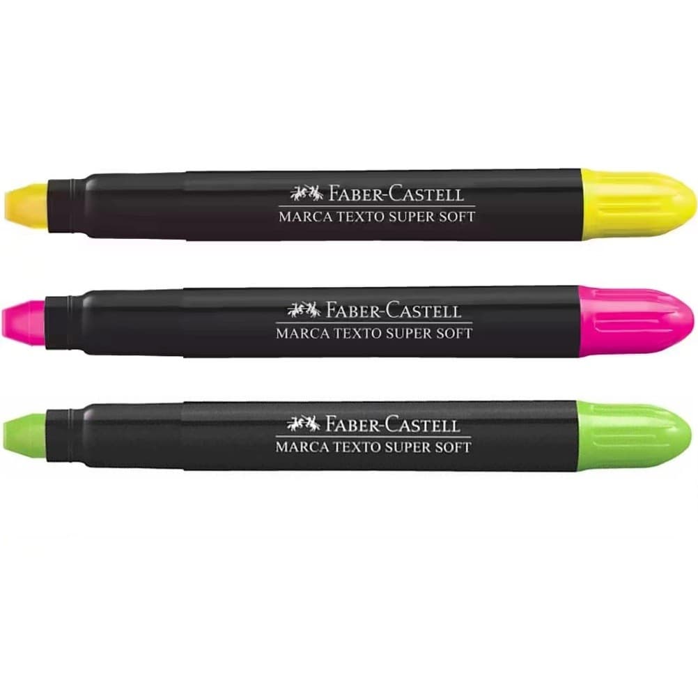 Kit Marca Texto Gel Faber-Castell Supersoft 3 Cores (Rosa, Amarelo e Verde)