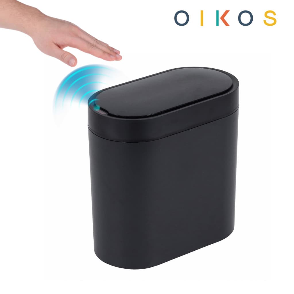 Lixeira Automática De Plástico 6L Oval Oikos Preta