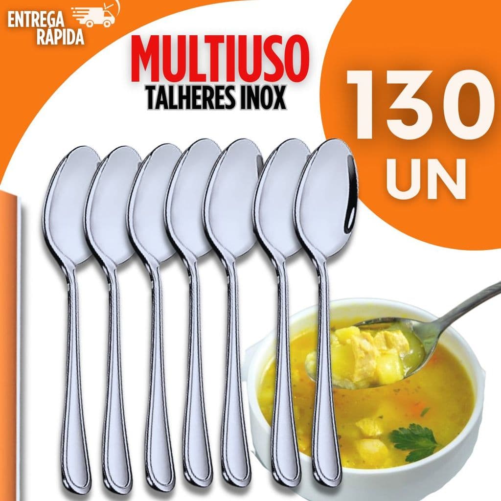 Combo 130 Colheres Talheres de Mesa Aço Inox linha recife Bar casa Pizzarias Churrascarias  Colher