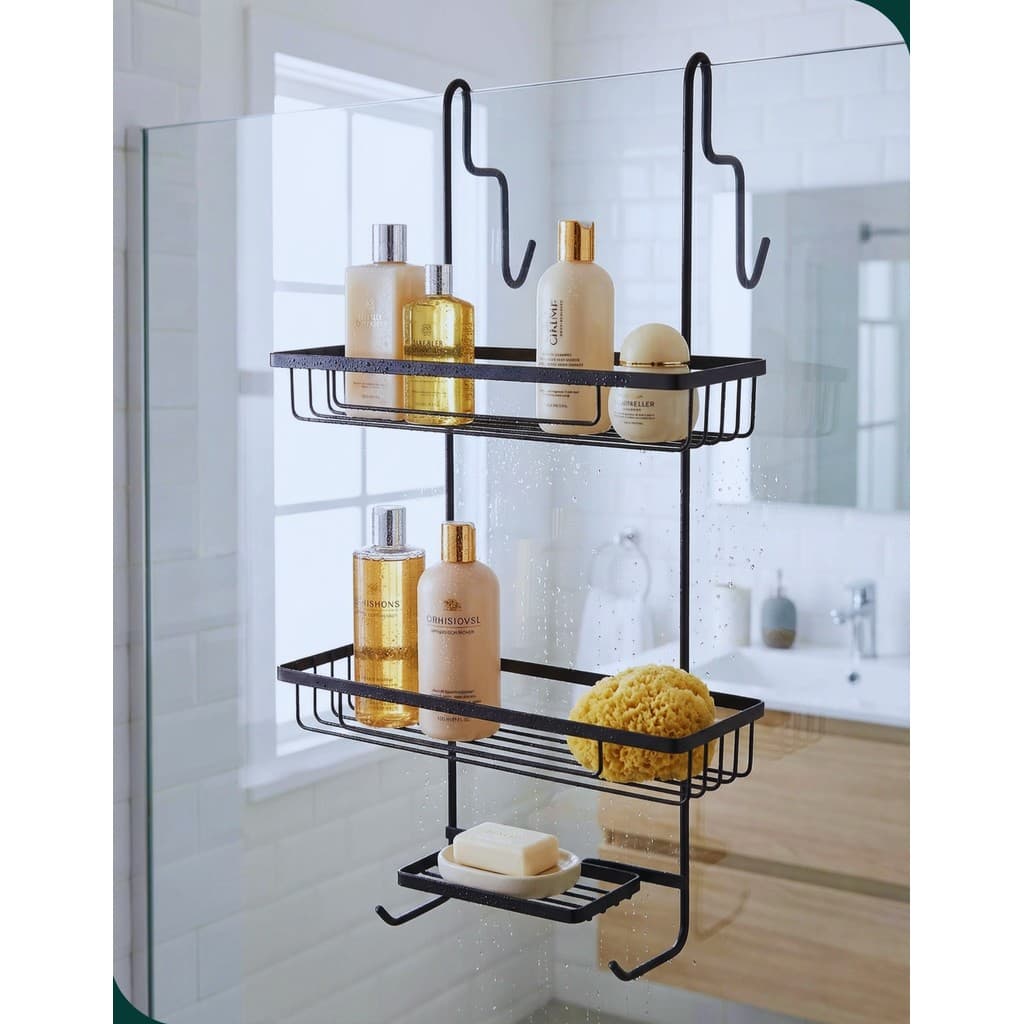 Porta Shampoo Duplo para Box Preto Arthi 3 Prateleiras Organizador de Banheiro