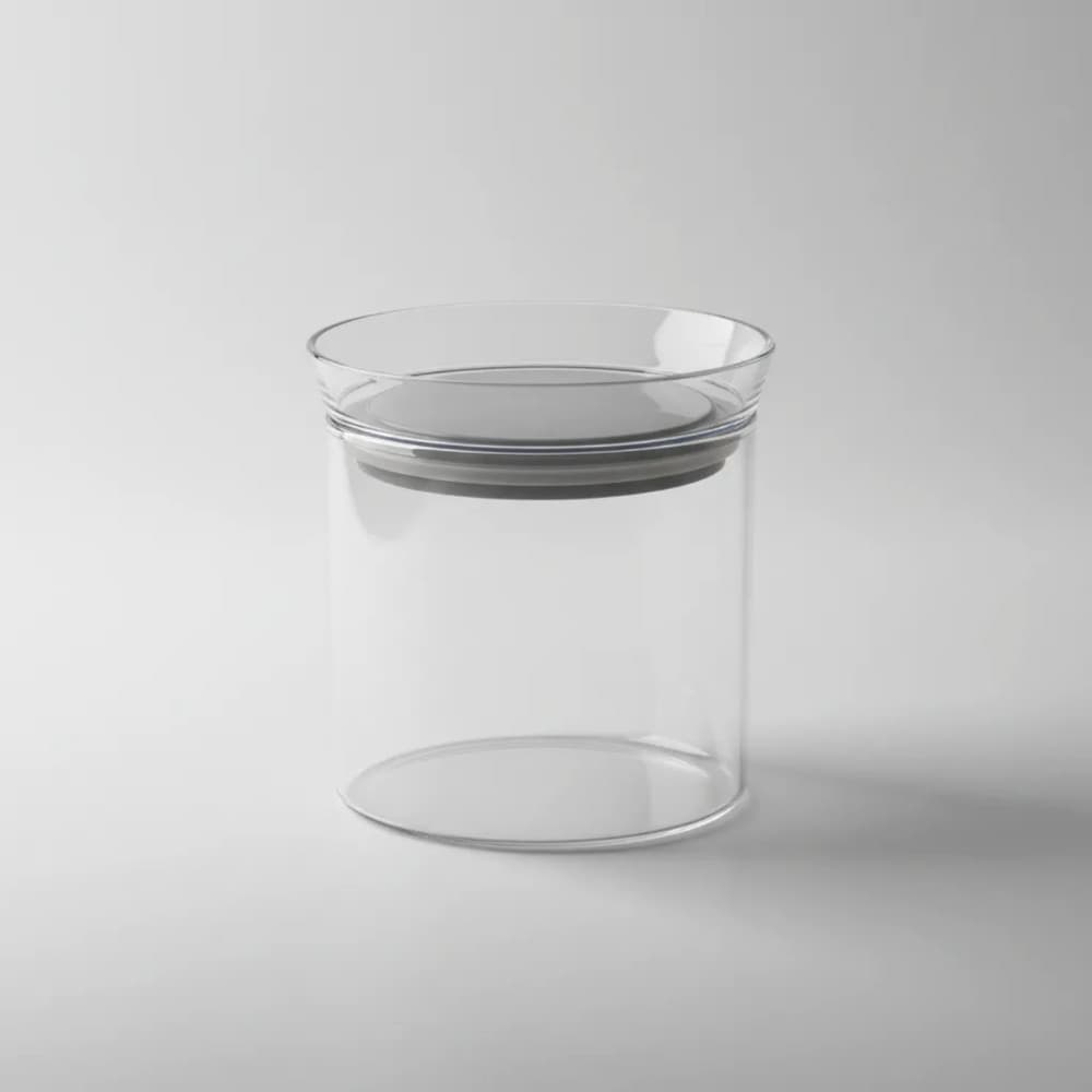 POTE DE VIDRO DE BOROSILICATO 600ML TAMPA COM DESIGN MODERNO EM ACRILICO PERFEITO PARA BANCADAS CINZA AZUL E BRANCO