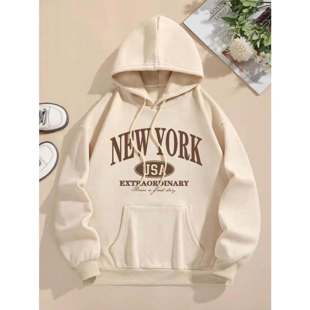 Moletom Feminino New York Blusa de frio Flanelado Com Bolso Capuz Algodao Premium!