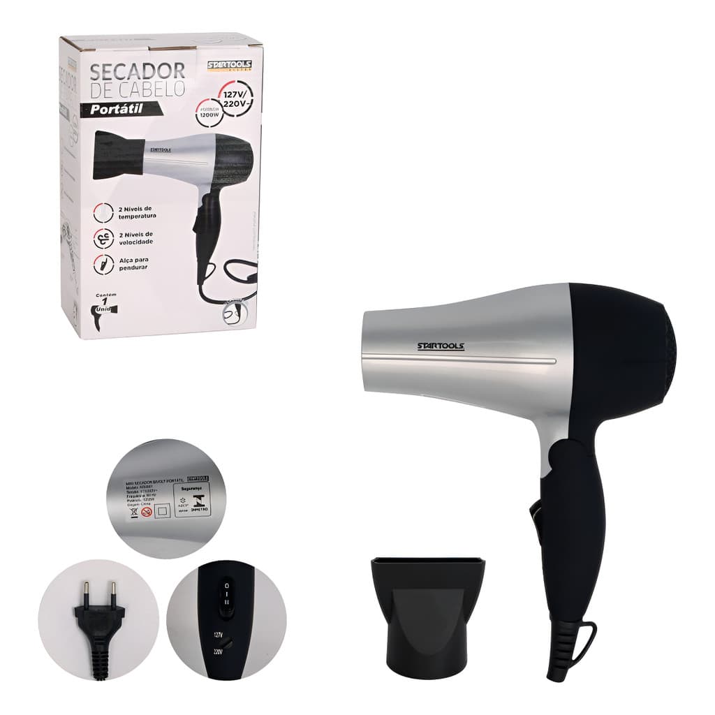 Secador De Cabelo 1200w Portátil Bivolt Compacto Dobrável
