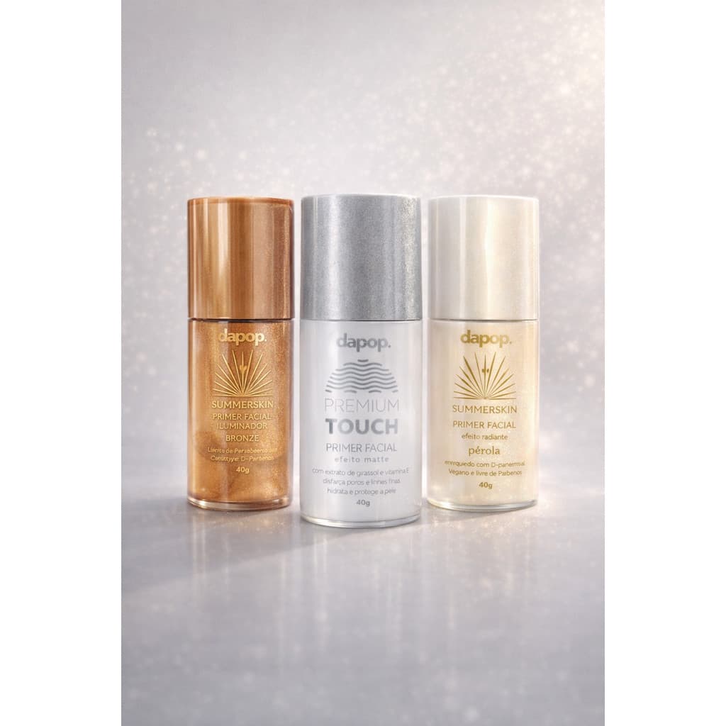 Primer Dapop Summer Skin Escolha Matte Bronze ou Pérola Vegano Livre de Parabenos 40g