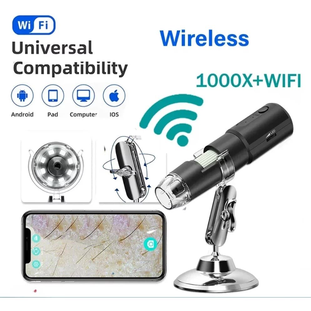 Dermatoscópio profissional: Analisador de rosto/corpo com ampliação de 1000x sem fio e Wi-Fi