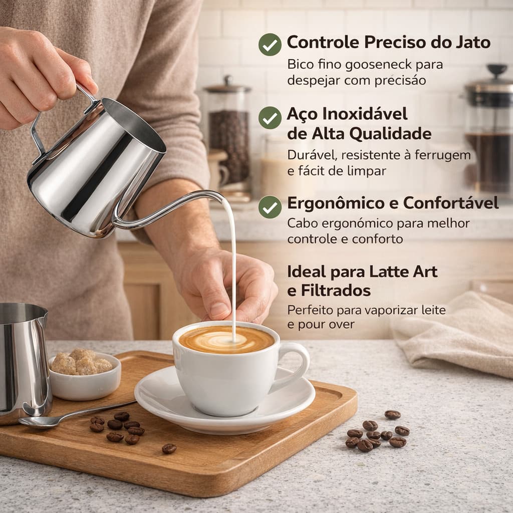 Chaleira Inox Bico De Ganso Jarra Pitcher Barista 350ml inox
