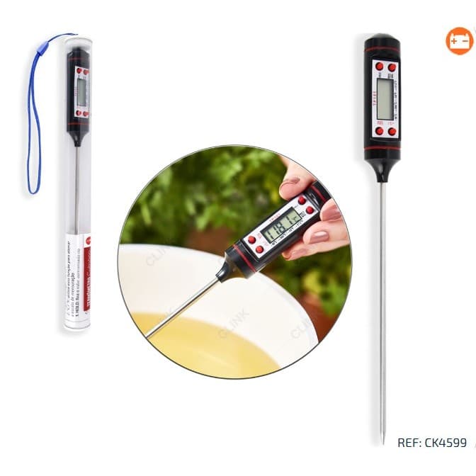Termômetro culinário digital a bateria 23cm estojo ck4599