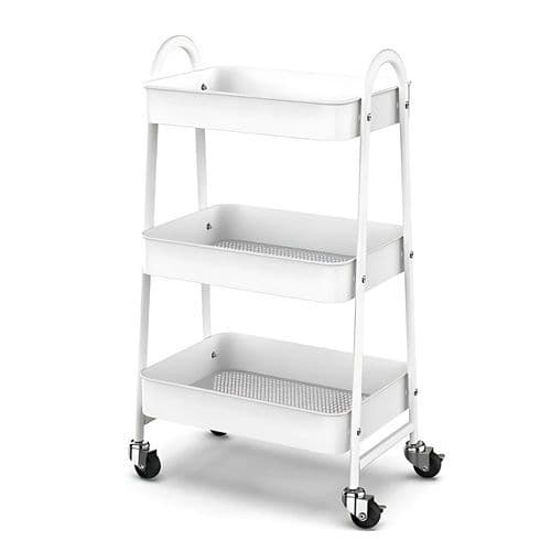 Prateleira Metal 3 Andares Rodinhas Mobilidade Resistente Organizador Branco Multiuso