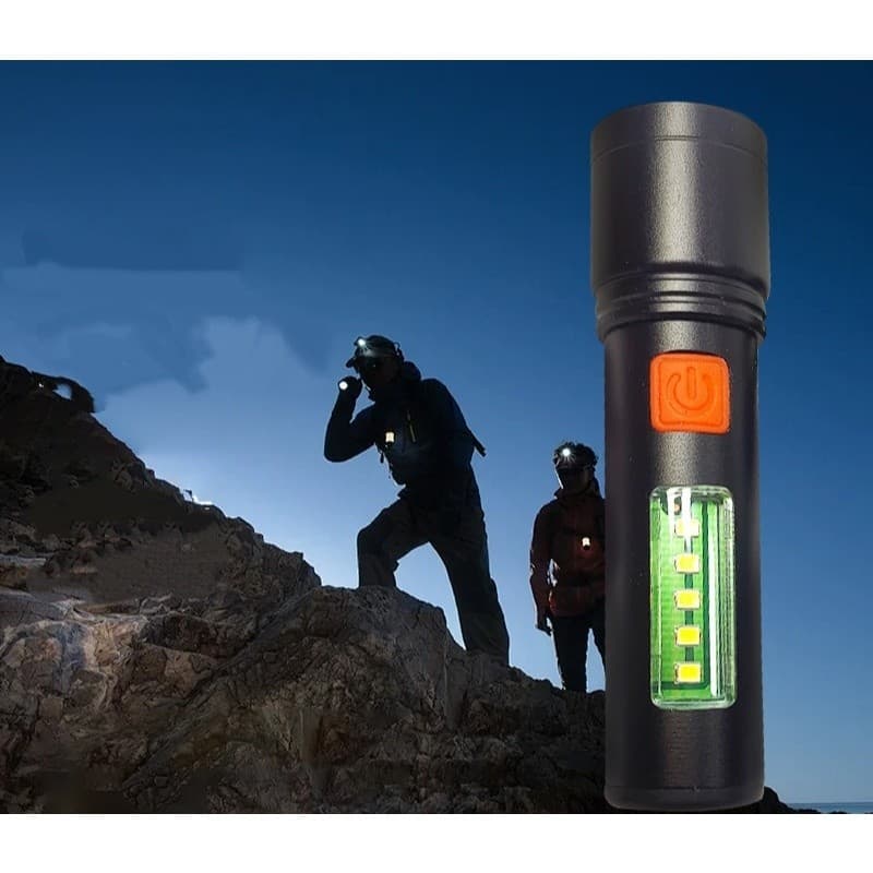 Lanterna LED recarregável com foco central,  com gancho, lanterna USB profissional, feita de liga de alumínio